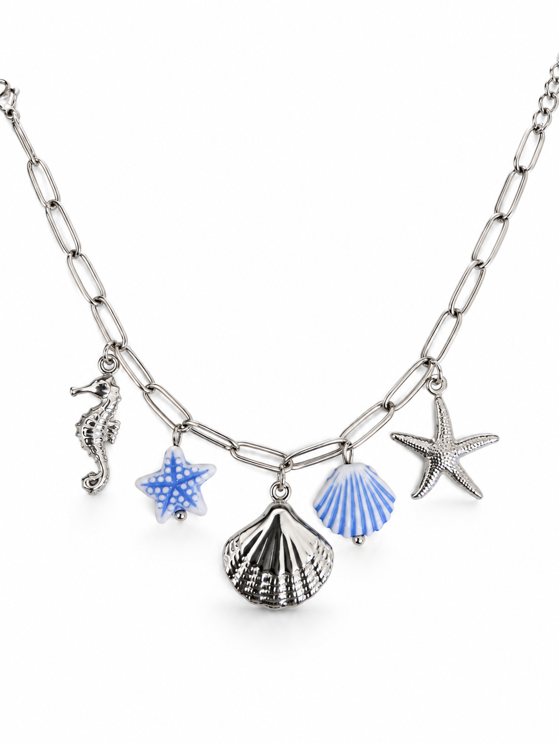 Collier OCÉANA argenté avec charms de la mer