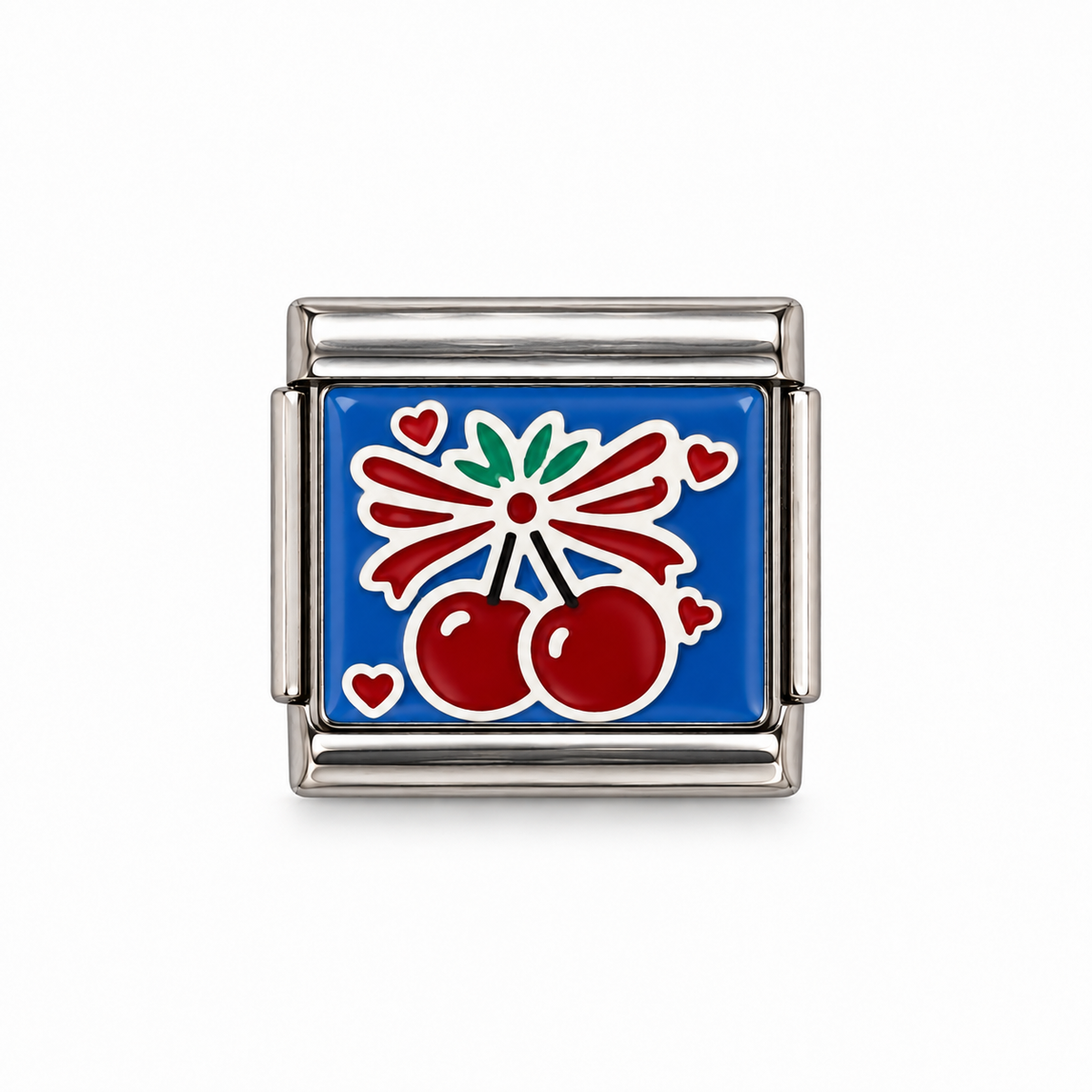 Charm italien Cerises fond bleu - argenté