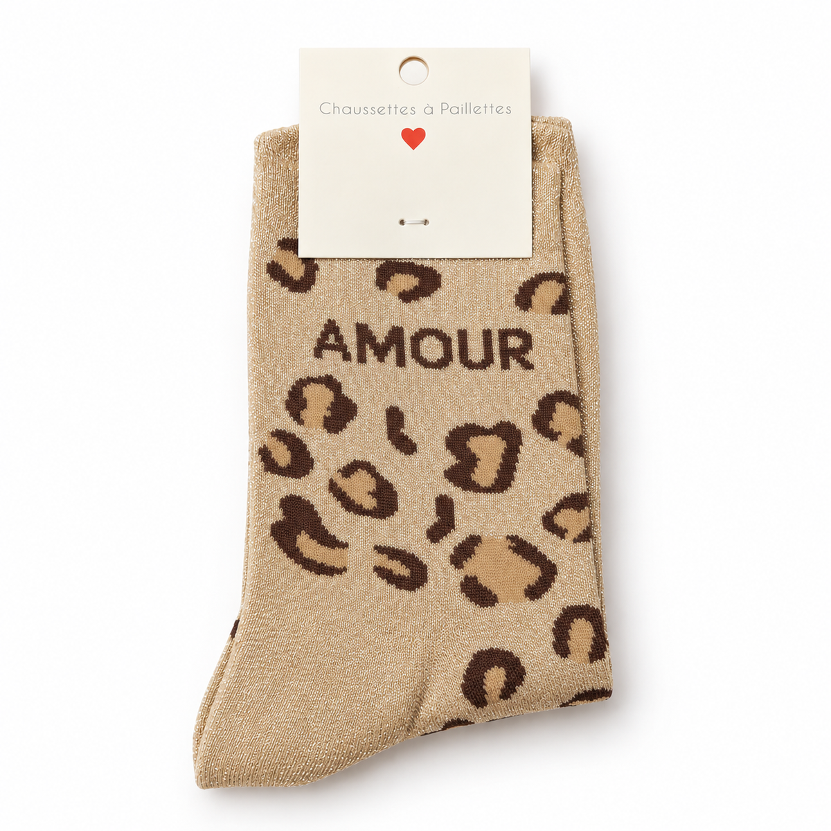 Chaussettes à message léopard Amour | beige