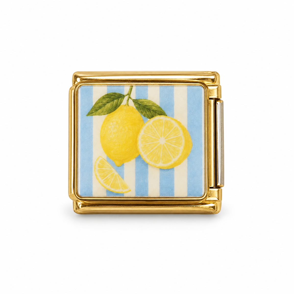 Charm italien citrons rayures bleues - doré