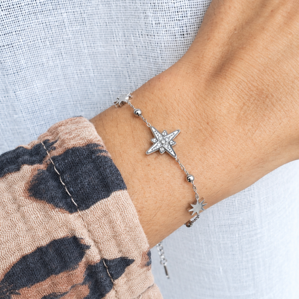 Bracelet étoiles zircons - argenté