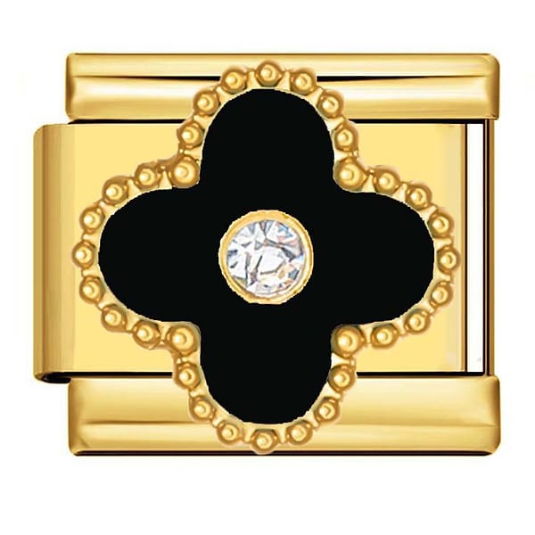Charm italien trèfle noir strass
