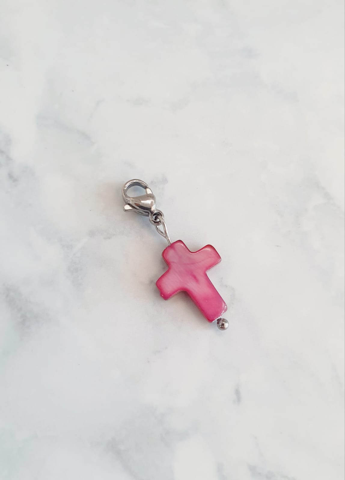 Charm croix rose - argenté
