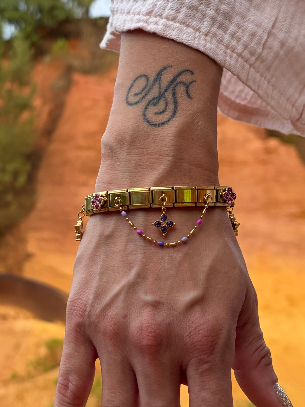 Bracelet italien Fiorella | bleu rose mauve