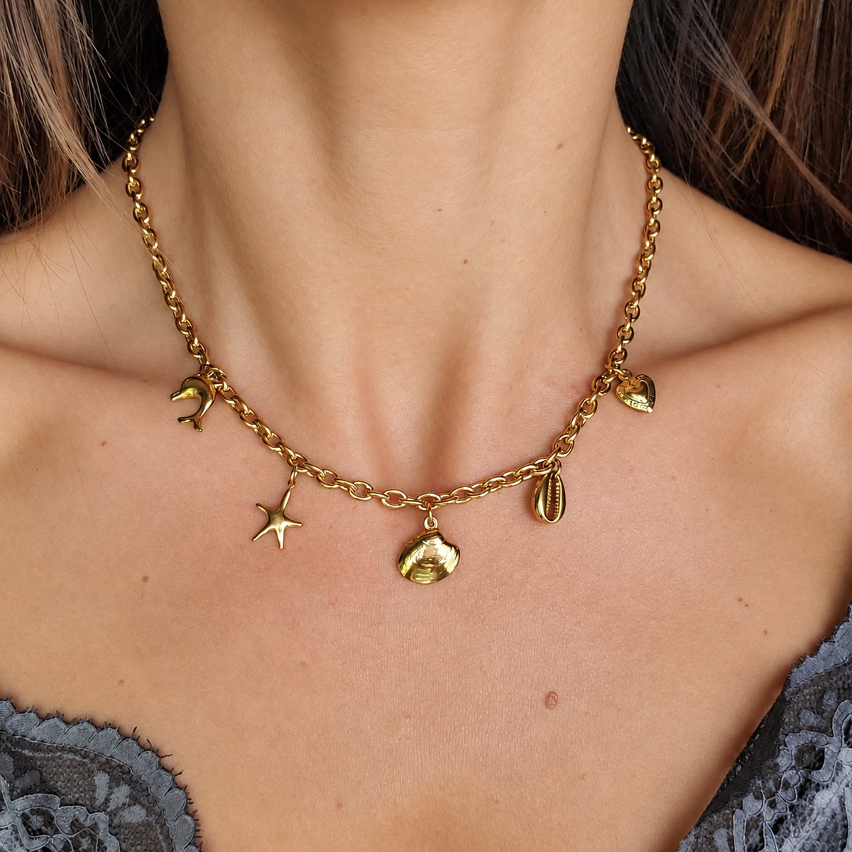 Collier breloques marines - doré