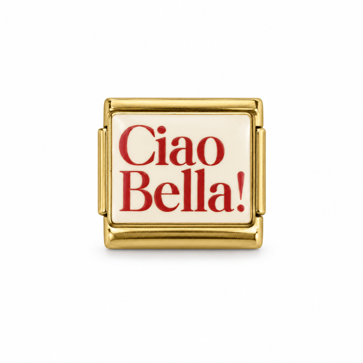 Charm italien Ciao Bella rouge fond blanc - doré