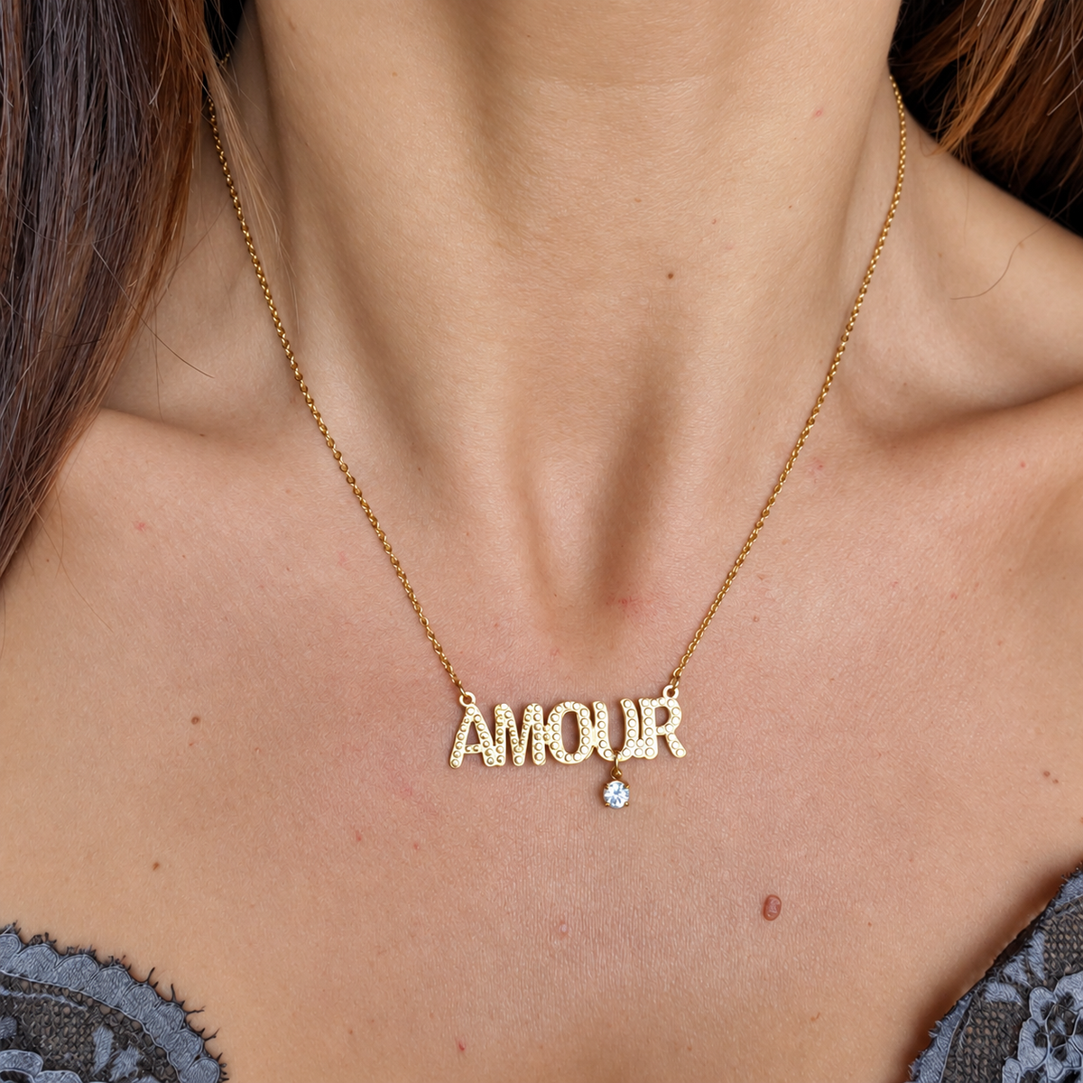 Collier amour & petit zircon - doré
