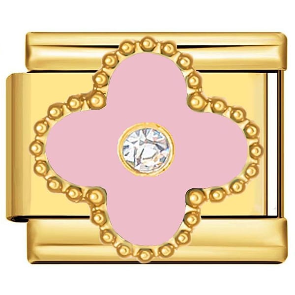 Charm italien trèfle rose clair strass