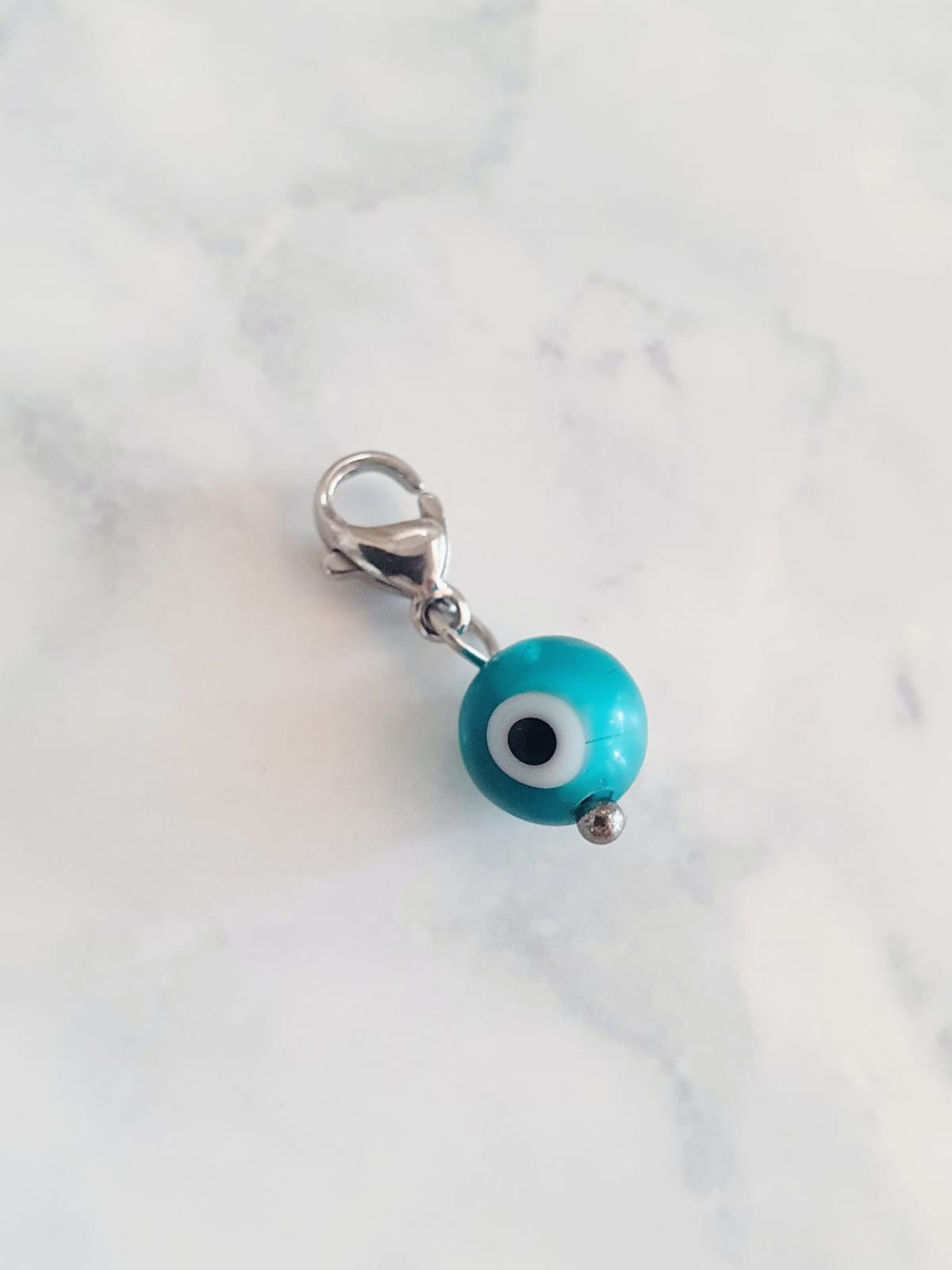 Charm oeil turc rond - argenté / bleu turquoise