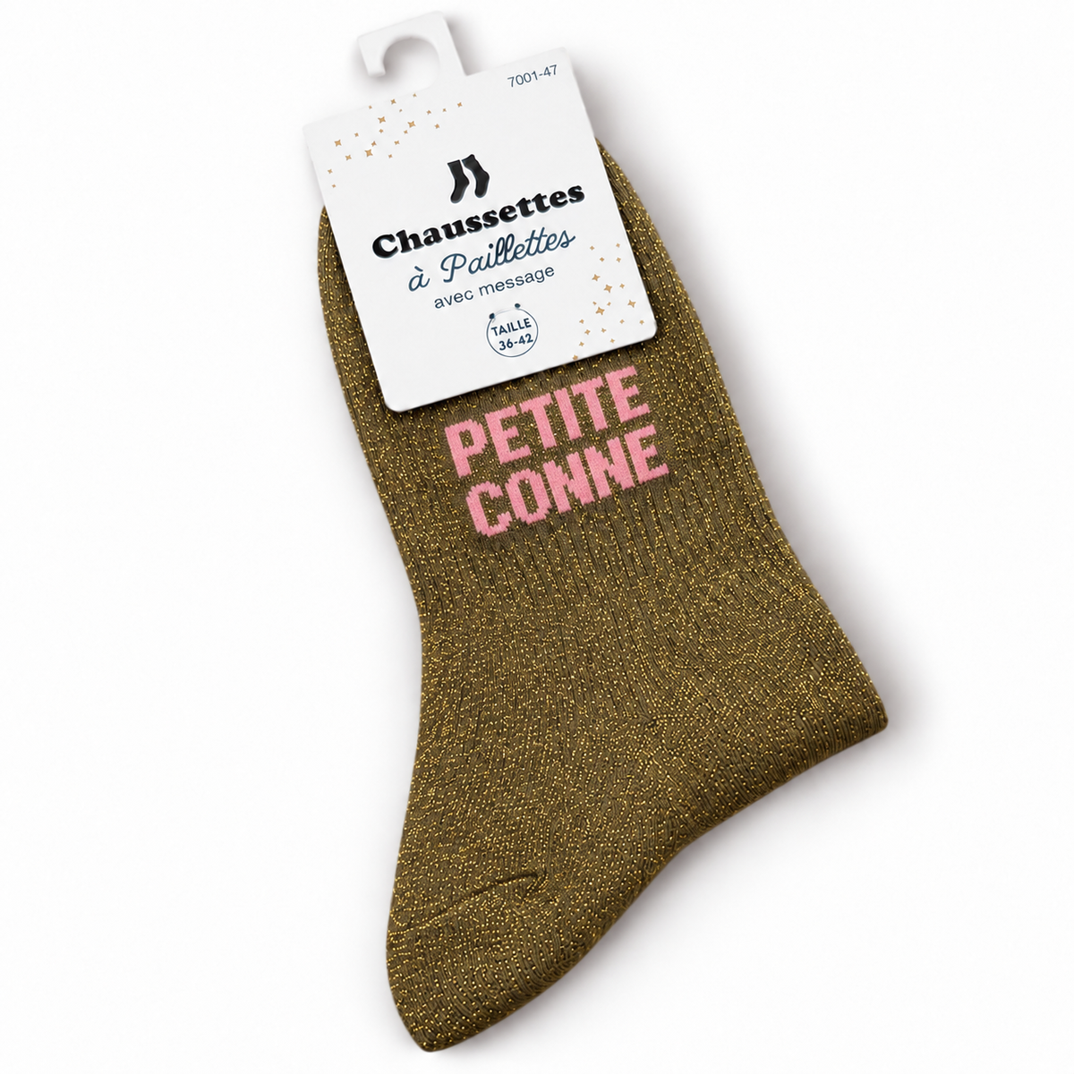 Chaussettes pailletées à message PETITE CONNE | COULEUR ALÉATOIRE