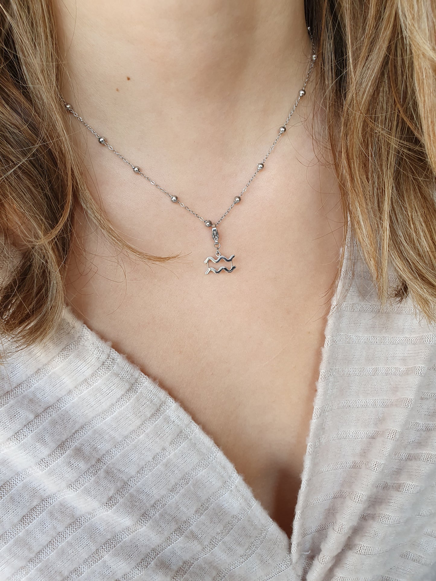 Collier signe astrologique perles - argenté