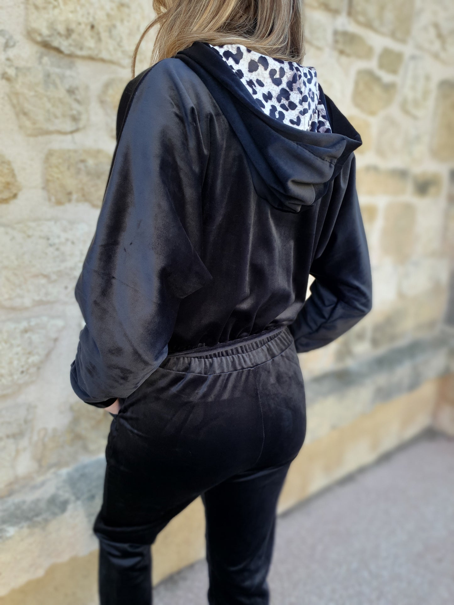 Combinaison effet velours à capuche - noir