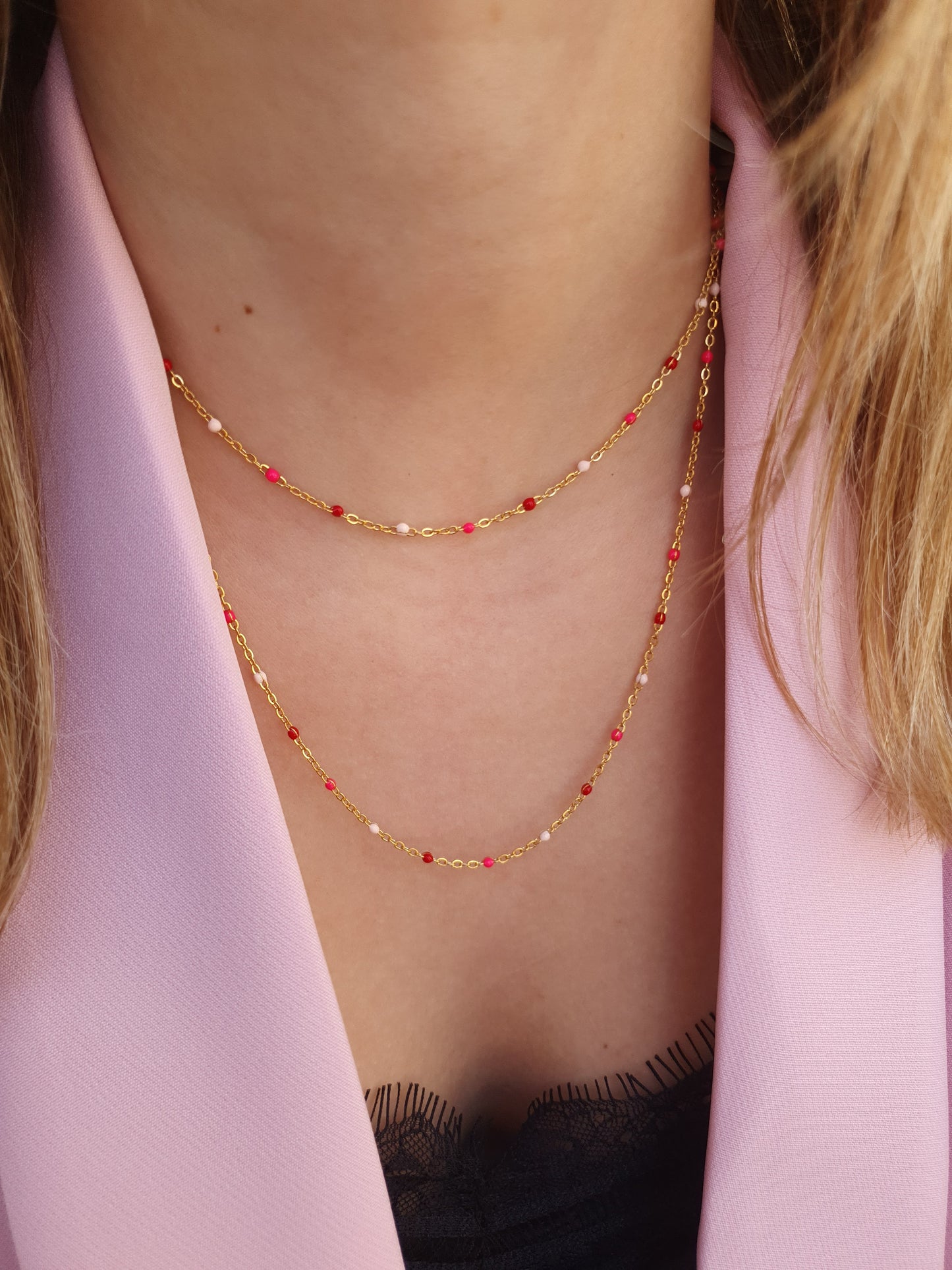 Maxi chaîne DANAE (multi-usages) - rose rouge/doré