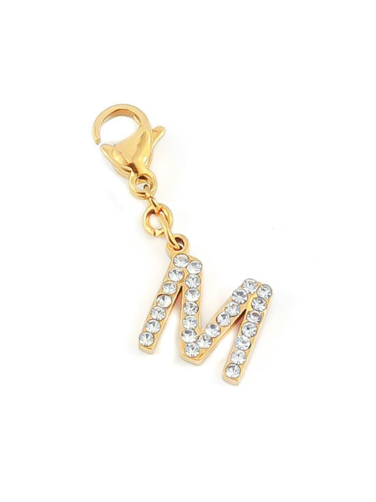 Charms lettres initiales strass - zircons/doré