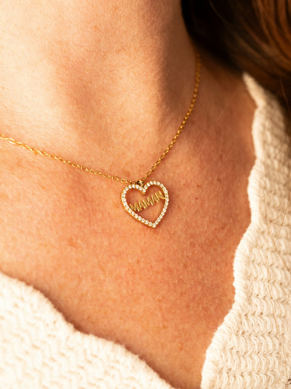 Collier Maman cœur zircons