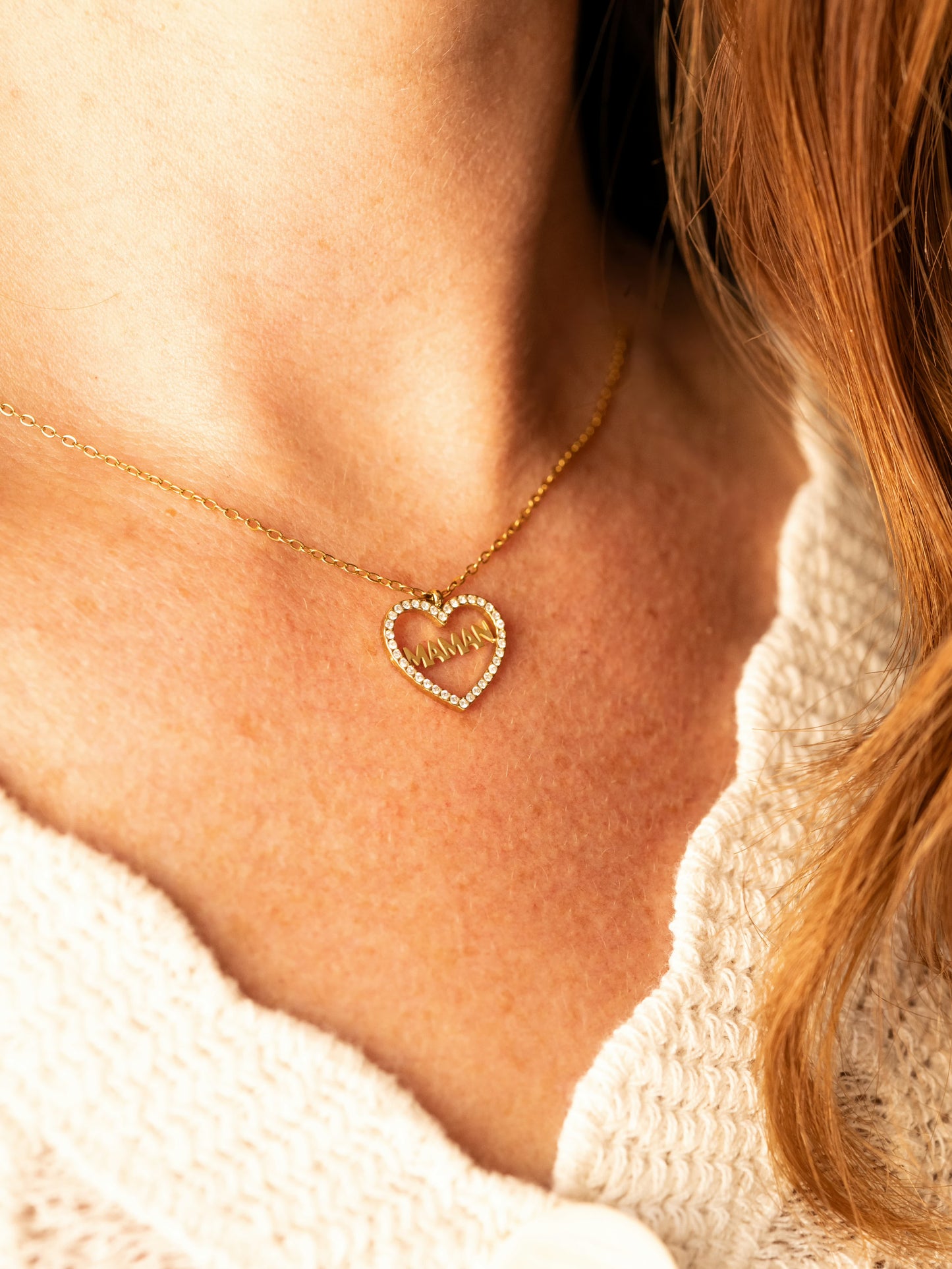 Collier Maman cœur zircons