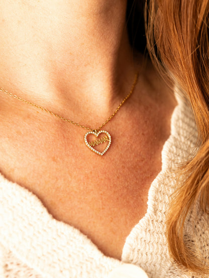 Collier Maman cœur zircons