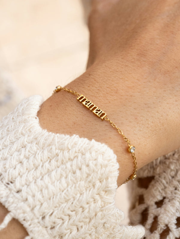 Bracelet "Maman" & zircons - doré