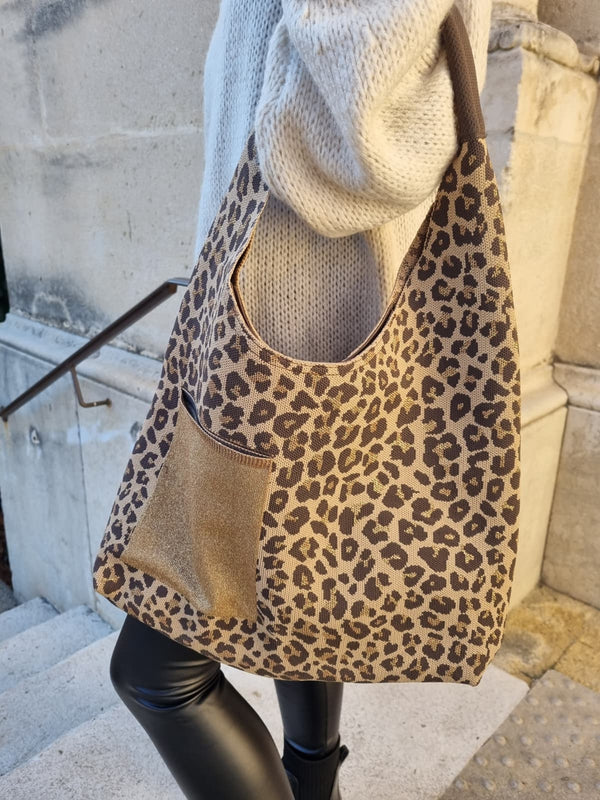 Sac cabas imprimé léopard pailleté