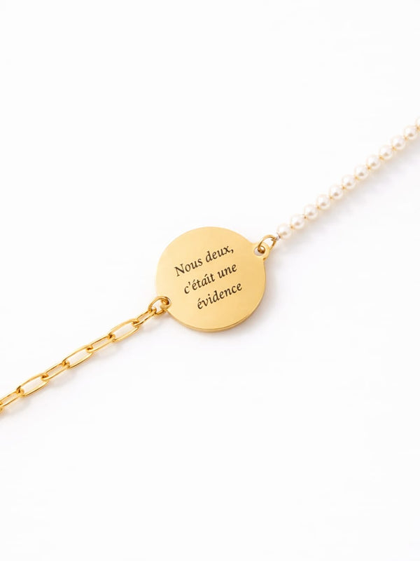 Bracelet perles & maillons pampille à graver - doré