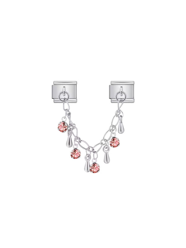 Charm italien double argenté – Strass roses