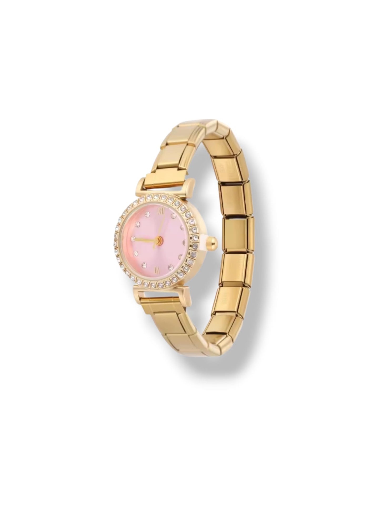 Montre Bracelet Italien à personnaliser – CHRONA – Dorée (cadran rose)