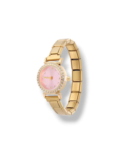 Montre Bracelet Italien à personnaliser – CHRONA – Dorée (cadran rose)