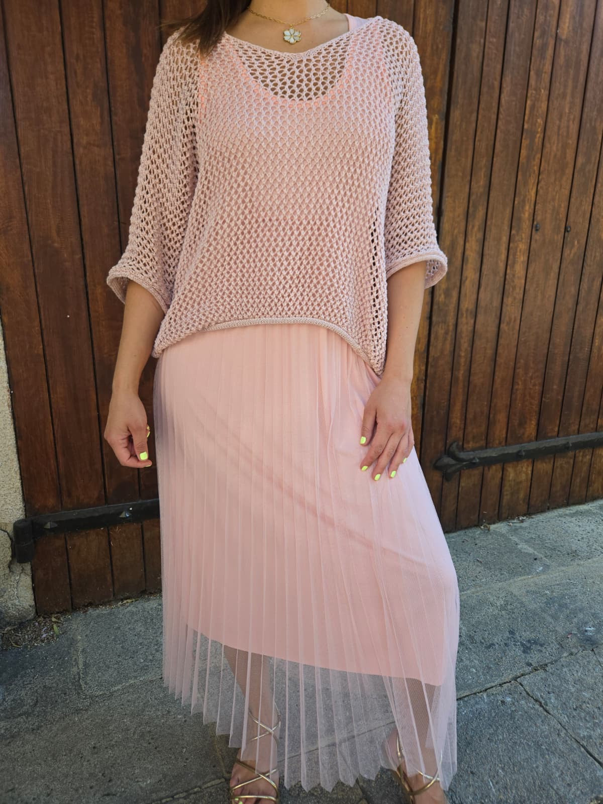 Robe longue rose 2 en 1 crochet