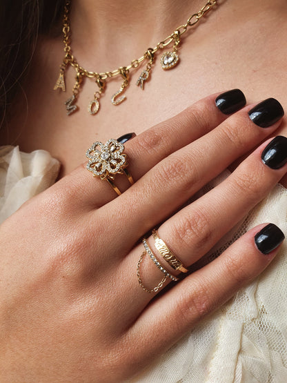 Bague AMOUR chaînette – Dorée