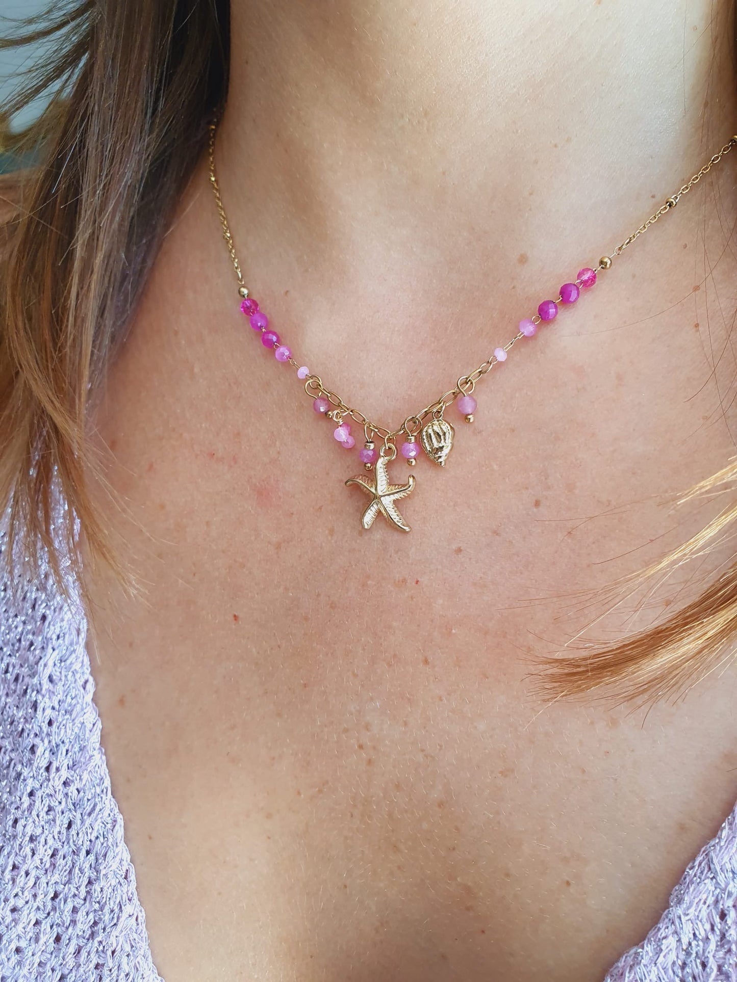 Collier asymétrique MARÉA - rose