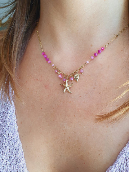 Collier asymétrique MARÉA - rose