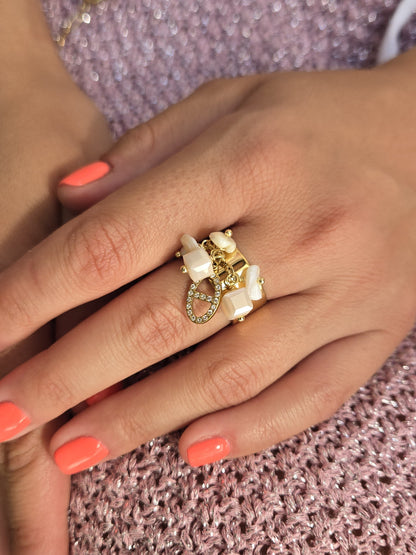 Bague breloques maille marine - blanc