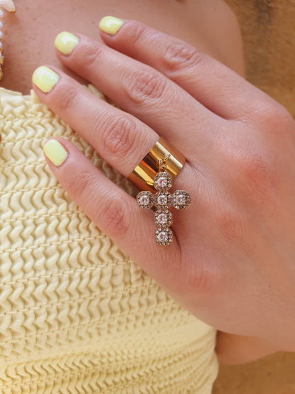 Bague breloque croix zircons de luxe