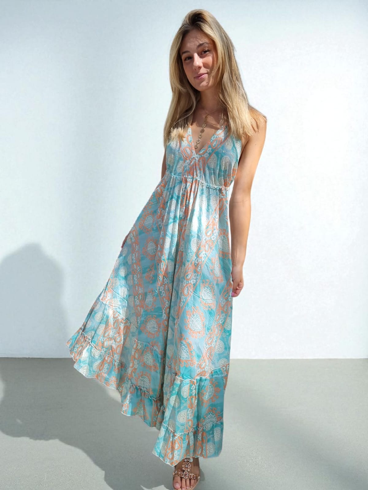 Robe en soie dos nu - vert d’eau
