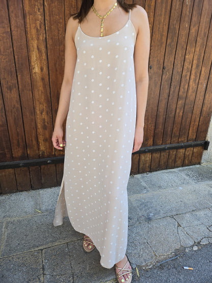 Robe longue à pois - beige