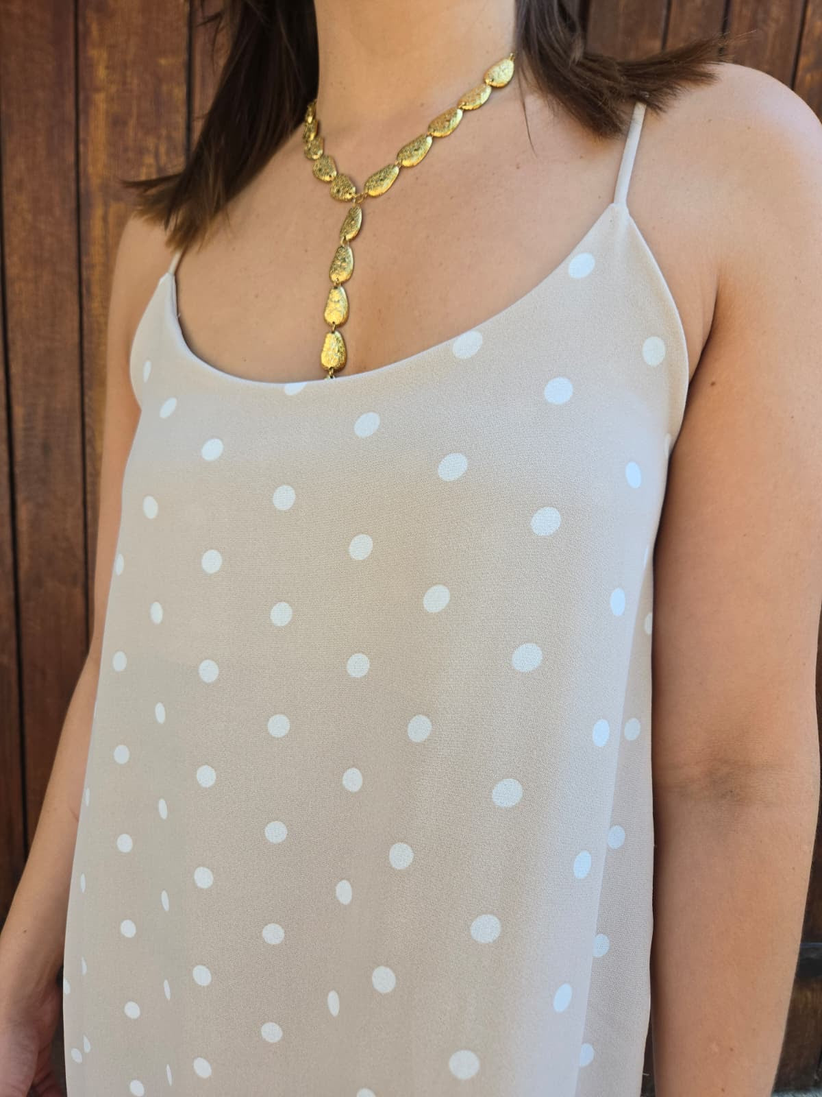 Robe longue à pois - beige