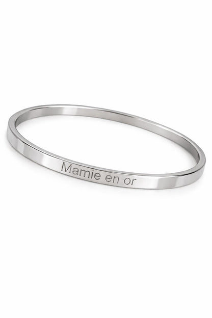 Jonc à message argenté « Mamie en or » en acier inoxydable