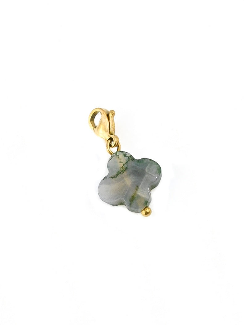 Charm trèfle en pierre naturelle Agate Indienne - doré