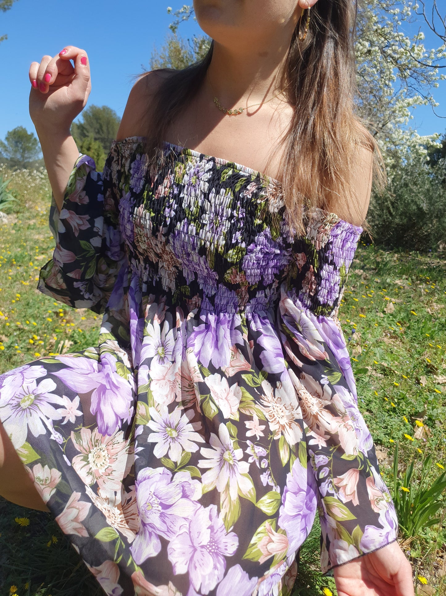 Robe imprimés fleuris tons lilas