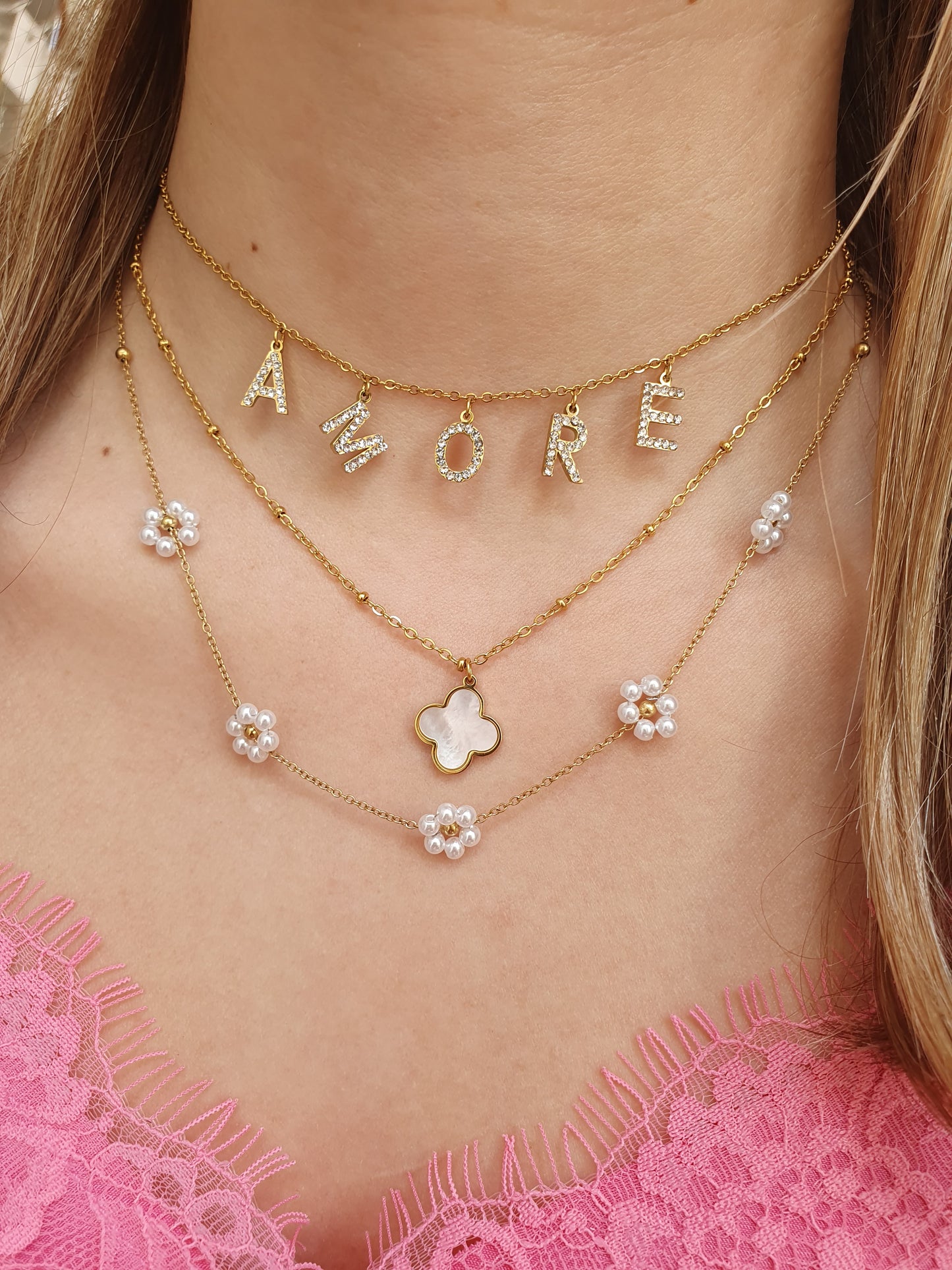 Collier Baby AMORE - zircons/doré
