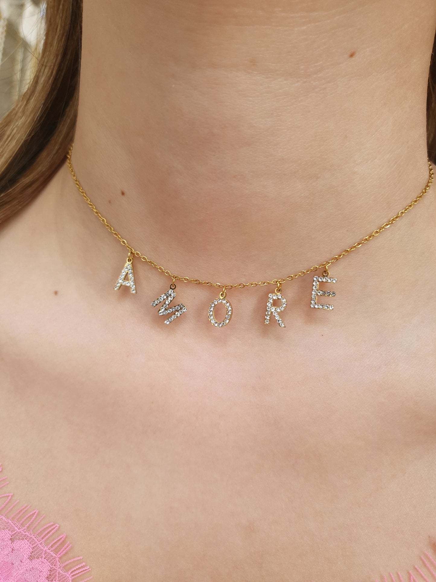 Collier Baby AMORE - zircons/doré