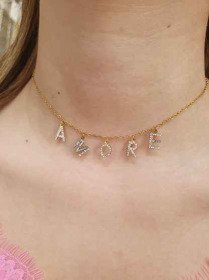 Collier Baby AMORE - zircons/doré