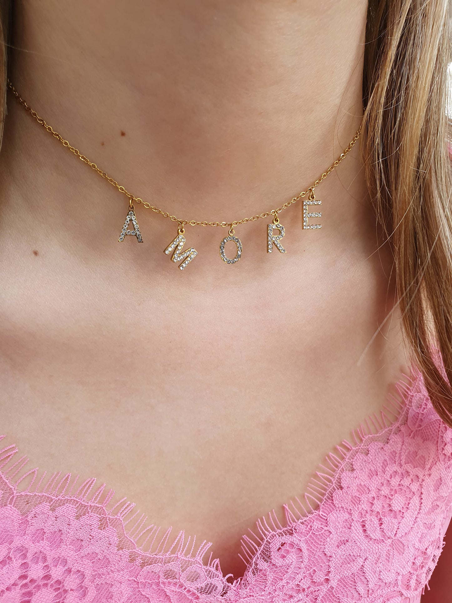 Collier Baby AMORE - zircons/doré