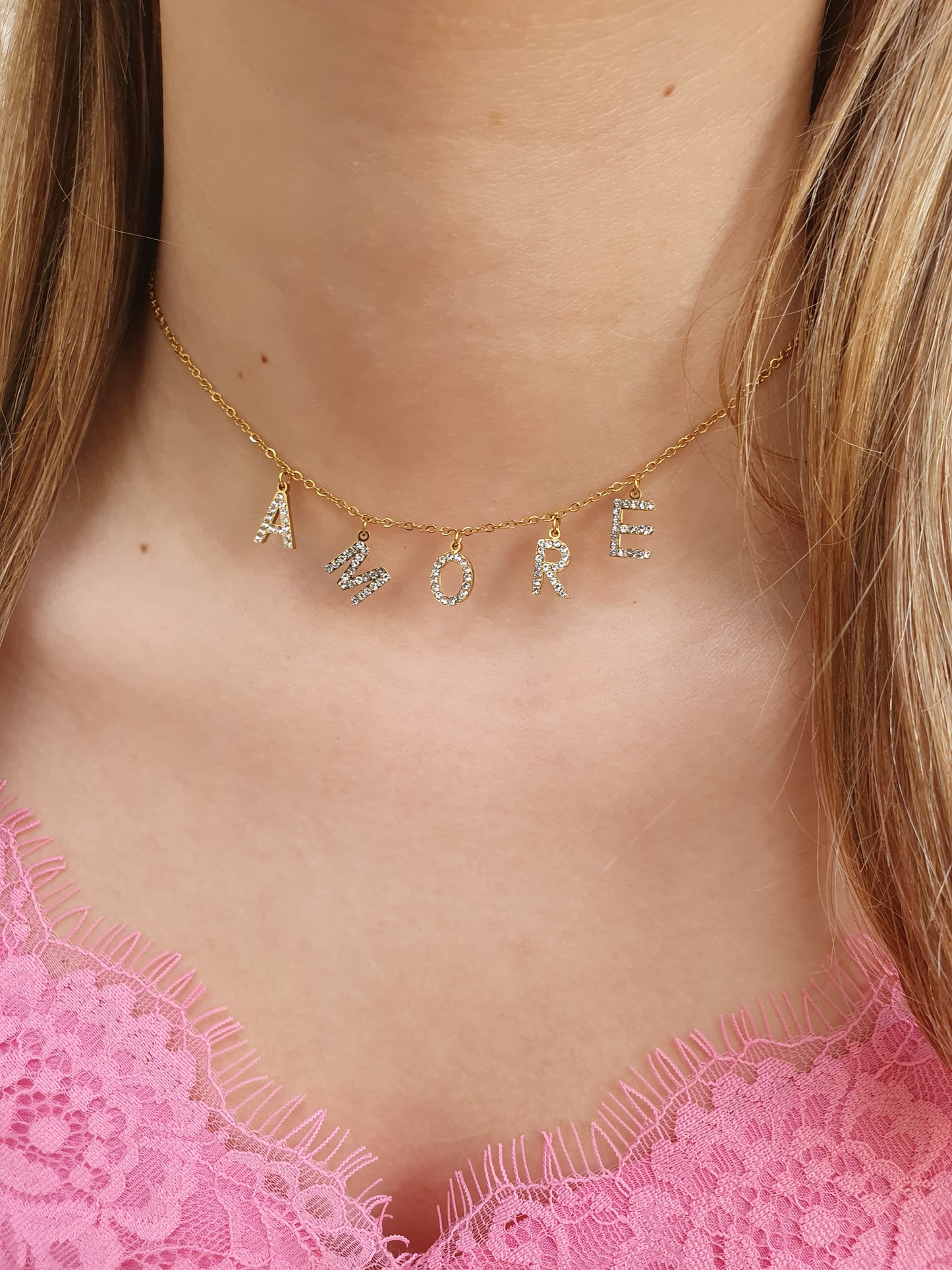 Collier Baby AMORE - zircons/doré