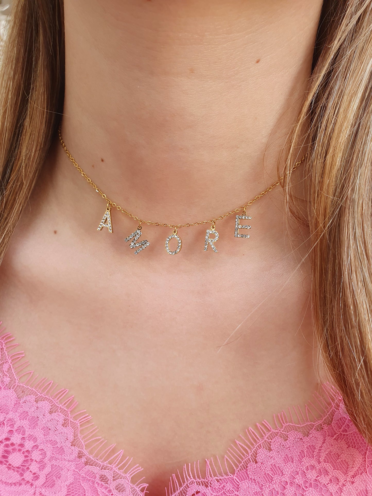 Collier Baby AMORE - zircons/doré