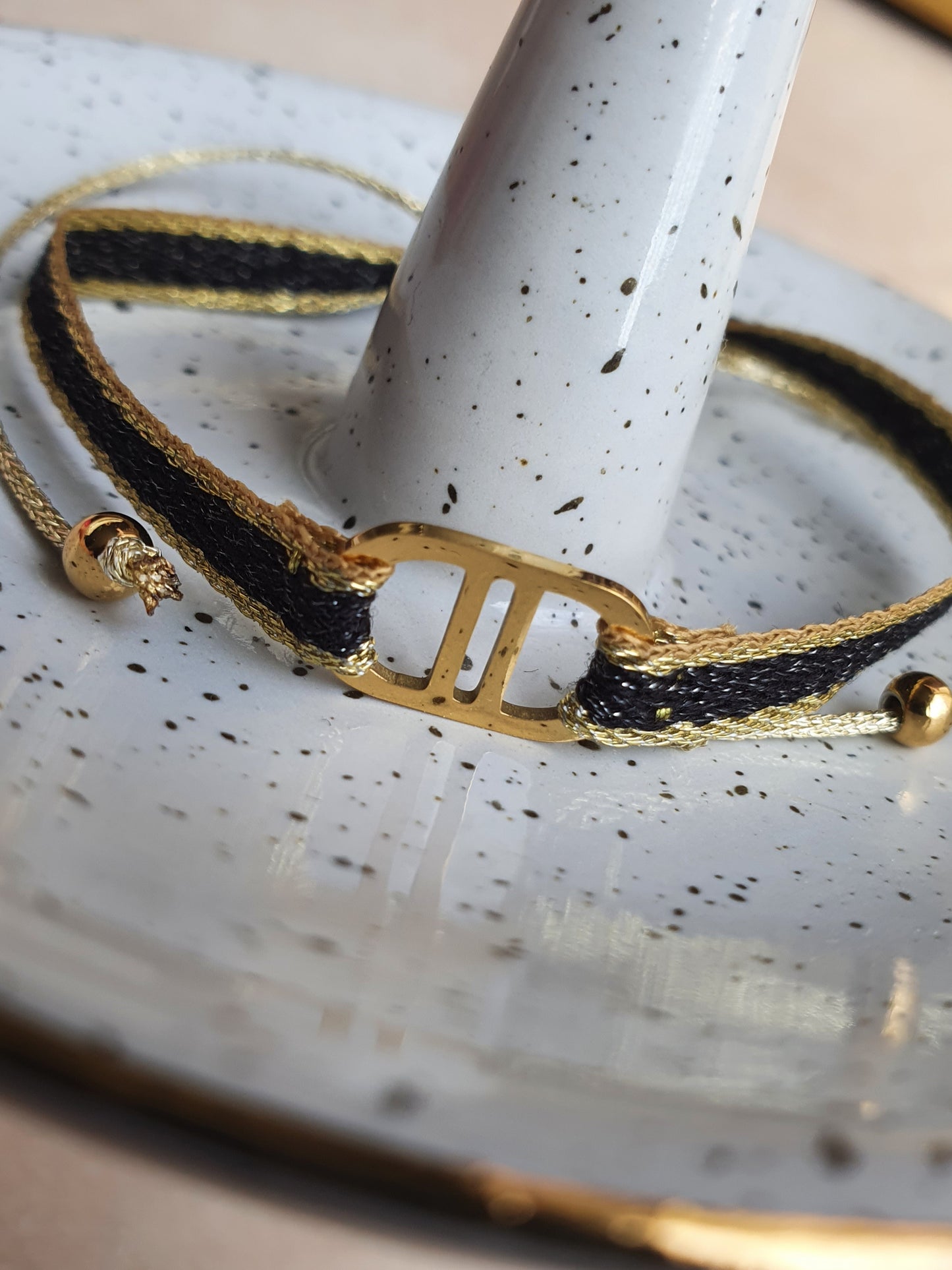Bracelet cordon DINA - doré/noir