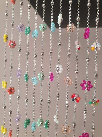 Bracelet de cheville fleur perlée - argenté