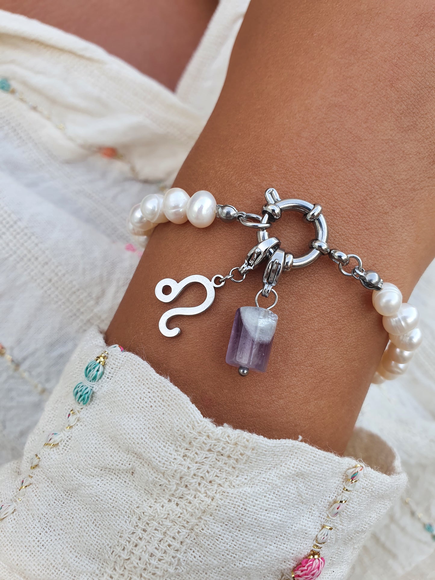 Bracelet perles d'eau douce - argenté