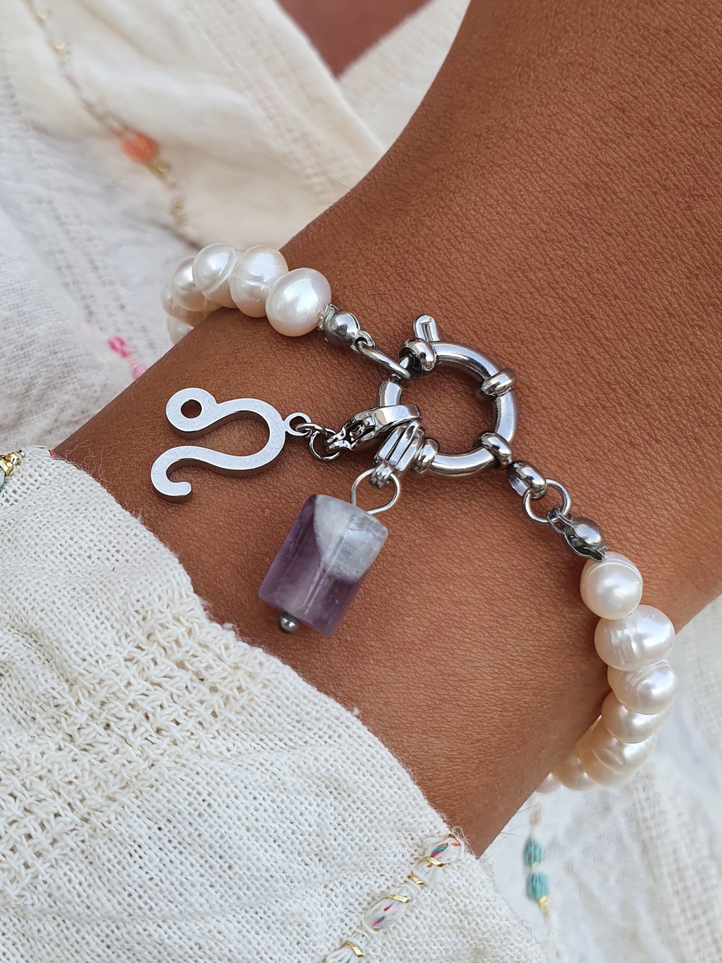 Bracelet perles d'eau douce - argenté