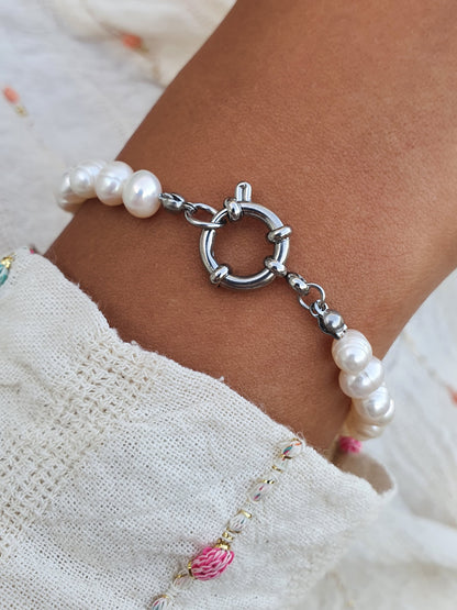 Bracelet perles d'eau douce - argenté